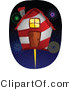 Vector of Red and White Striped Birdhouse with Fireworks Exploding in the Background by BNP Design Studio