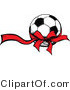 Vector of Red Ribbon and Bow Around Soccer Ball Present by Chromaco