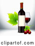 Vector of Red Wine Bottle with Grapevine Leaves and a Glass by Oligo