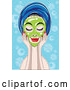 Vector of Relaxed Lady Touching a Green Mask on Her Face, Her Hair in a Towel by Mayawizard101