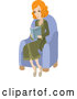 Vector of Relaxed Red Haired White Lady Wearing a Robe, Sitting in a Chair and Reading a Book by Rosie Piter