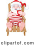 Vector of Relaxed Santa Sitting in a Beach Chair and Holding a Beverage While Sun Bathing by Pushkin