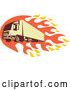 Vector of Retro Big Rig Truck with Flames by Patrimonio