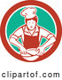 Vector of Retro Female Chef Mixing Ingredients in a Bowl Inside a Red White and Green Circle by Patrimonio