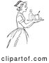 Vector of Retro Nurse Carrying a Tray with Medicine in Black and White by Picsburg