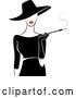Vector of Retro Stylish Lady Wearing a Hat and Black Dress, Smoking a Cigarette with a Long Filter by BNP Design Studio