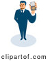 Vector of Retro White Male Secret Agent Holding up an Id Badge by Patrimonio