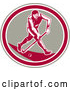Vector of Retro Woodcut Male Field Hokey Player in a Taupe White and Pink Oval by Patrimonio