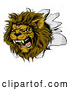 Vector of Roaring Lion Mascot Head Breaking Through a Wall by AtStockIllustration
