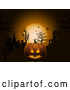 Vector of Scary Halloween Pumpkin Against an Orange Moon and Bats in the Night Sky by Elaineitalia