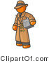 Vector of Secretive Orange Guy in a Trench Coat and Hat, Carrying a Box with a Question Mark on It by Leo Blanchette