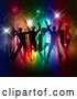 Vector of Silhouetted Group of People Dancing and Jumping over Colorful Lights and Flares by KJ Pargeter