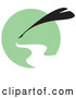 Vector of Silhouetted Quill Writing with White Ink over a Green Circle by Andy Nortnik