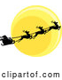 Vector of Silhouetted Santa Sleigh and Flying Reindeer Against the Christmas Eve Moon by Pams Clipart