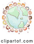 Vector of Sketched Circle of Happy Kid Faces Around Planet Earth by BNP Design Studio