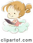 Vector of Sketched Girl Using a Laptop on a Cloud by BNP Design Studio