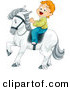 Vector of Smiling Cartoon Boy Riding a White Horse by BNP Design Studio