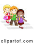 Vector of Smiling Diverse Cartoon School Kids Walking on Crosswalk Together by BNP Design Studio