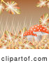 Vector of Sparkling Autumn Leaves and Grasses Around a Mushroom on Brown by Kaycee