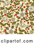 Vector of Strawberry Blossoms, Plants and Berries over Beige - Seamless Background Pattern by Vector Tradition SM