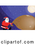 Vector of Strong Santa Pulling Heavy Gift Sack Under a Bright Moon on a Snowy Christmas Eve Night by Paulo Resende