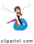 Vector of Stylish Young Brunette Lady Sitting on a Bean Bag and Listening to Music Through an Mp3 Player by Peachidesigns