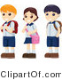 Vector of Three Happy School Kids with Backpacks, Standing in a Single File Line by BNP Design Studio