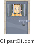 Vector of Troubled Kid Locked Behind Bars in a Juvenile Detention Center or Jail by BNP Design Studio