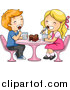 Vector of Valentine Boy and Girl Kids Eating a Chocolate Love Heart Cake - Cartoon Style by BNP Design Studio
