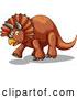 Vector of Walking Brown Triceratops Dinosaur by