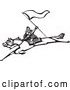 Vector of Warrior with a Flag on a Leaping Horse - Black and White Woodcut by Xunantunich