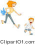Vector of Worried Cartoon Mom Chasing After Her Running Son by BNP Design Studio