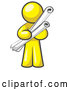 Vector of Yellow Guy Architect Carrying Rolled Blue Prints and Plans by Leo Blanchette