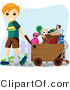 Vector of Young Boy Pulling a Wagon Full of Toys by BNP Design Studio