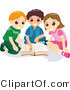 Vector of Young Girl and Two Boys Reading School Book Together by BNP Design Studio