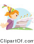 Vector of Young Girl Blowing Candles on Her Birthday Cake by BNP Design Studio