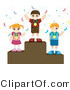 Vector of Young Happy Girl and Two Boys Wearing Medals While Standing on Pedestals by BNP Design Studio