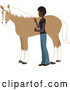 Vector of Young Indian Lady Grooming Her Pet Horse with a Brush by Rosie Piter