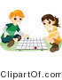Vector of Young School Boy and Girl Playing a Board Game Together by BNP Design Studio
