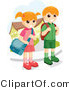 Vector of Young School Boy and Girl Waiting at a Bus Stop by BNP Design Studio