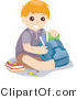 Vector of Young School Boy Sitting with Books and Backpack by BNP Design Studio